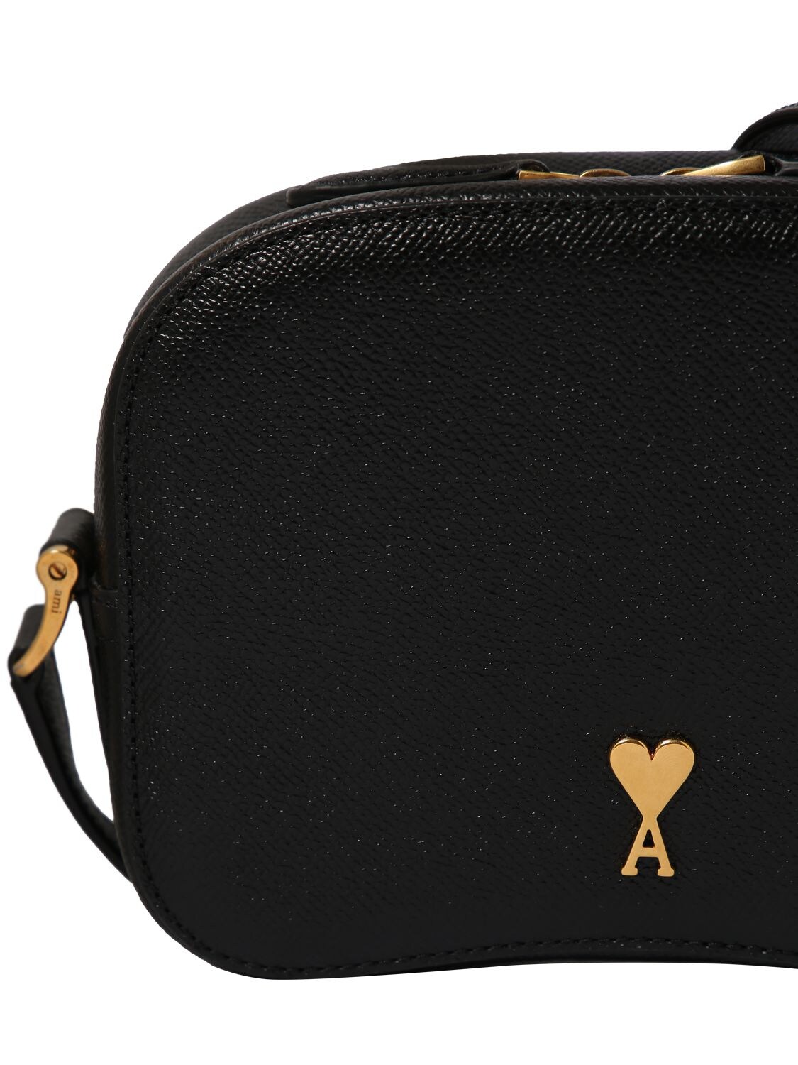 Shop Ami Alexandre Mattiussi Paris Paris Grained Leather Camera Bag In Black,brass