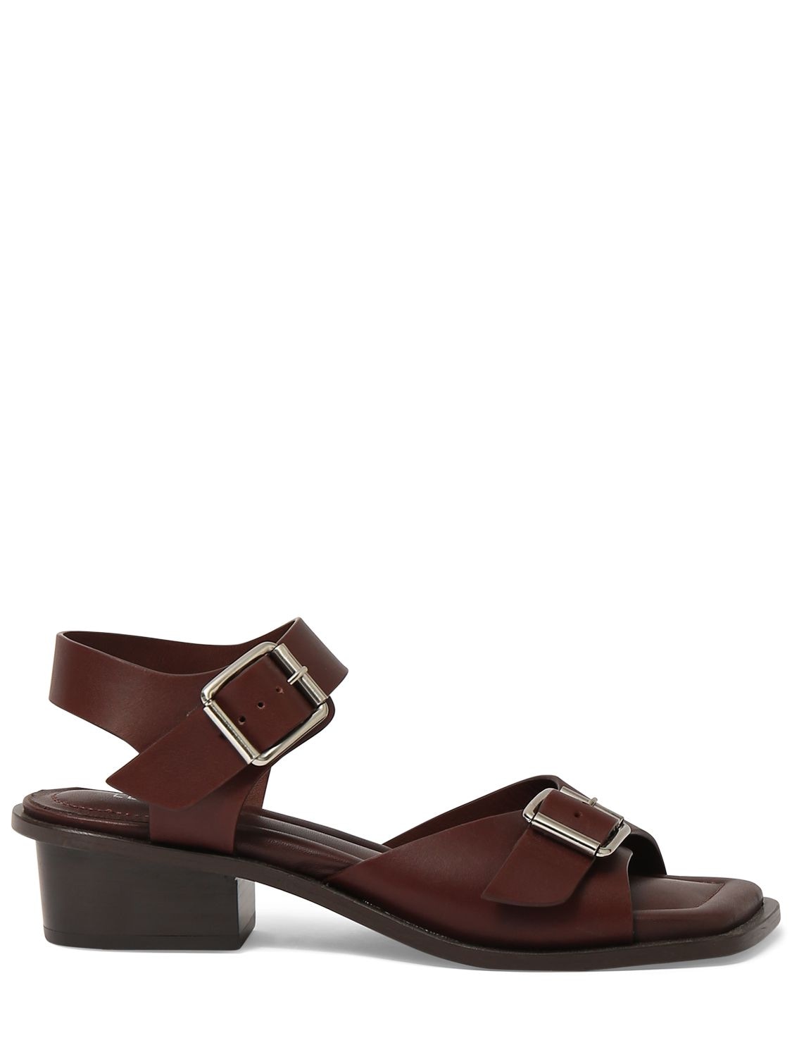 Lemaire 35mm Square Heeled Sandals W/ Straps In Dark Brown
