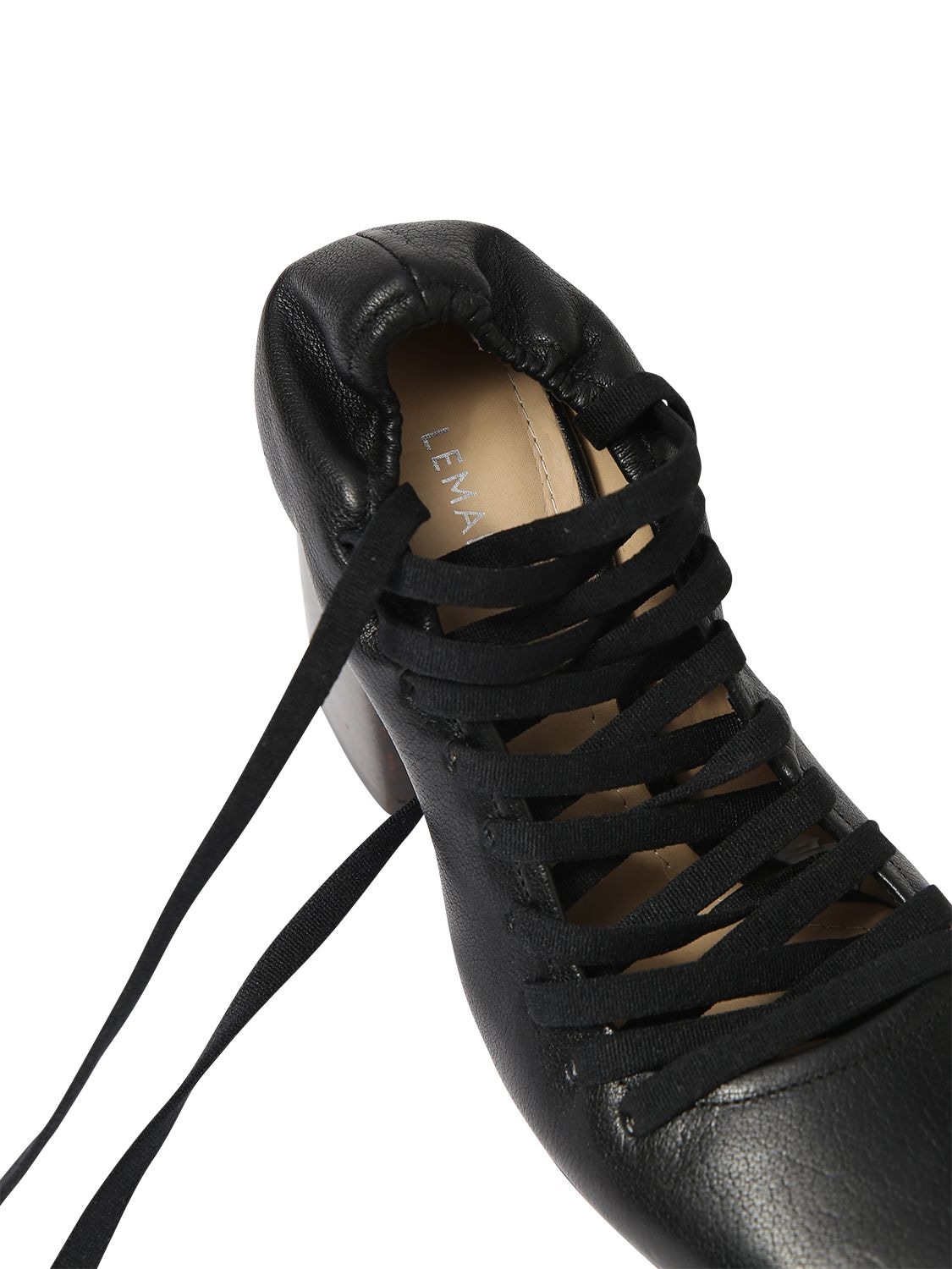 Shop Lemaire 90mm Laced Leather Pumps In Black