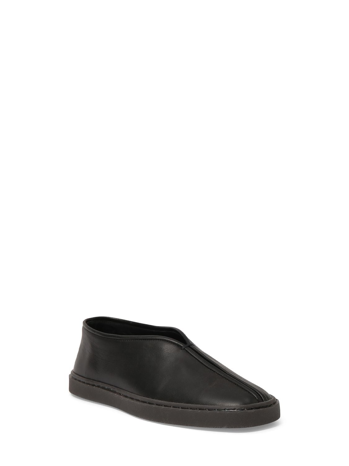 Shop Lemaire Piped Leather Sneakers In Black