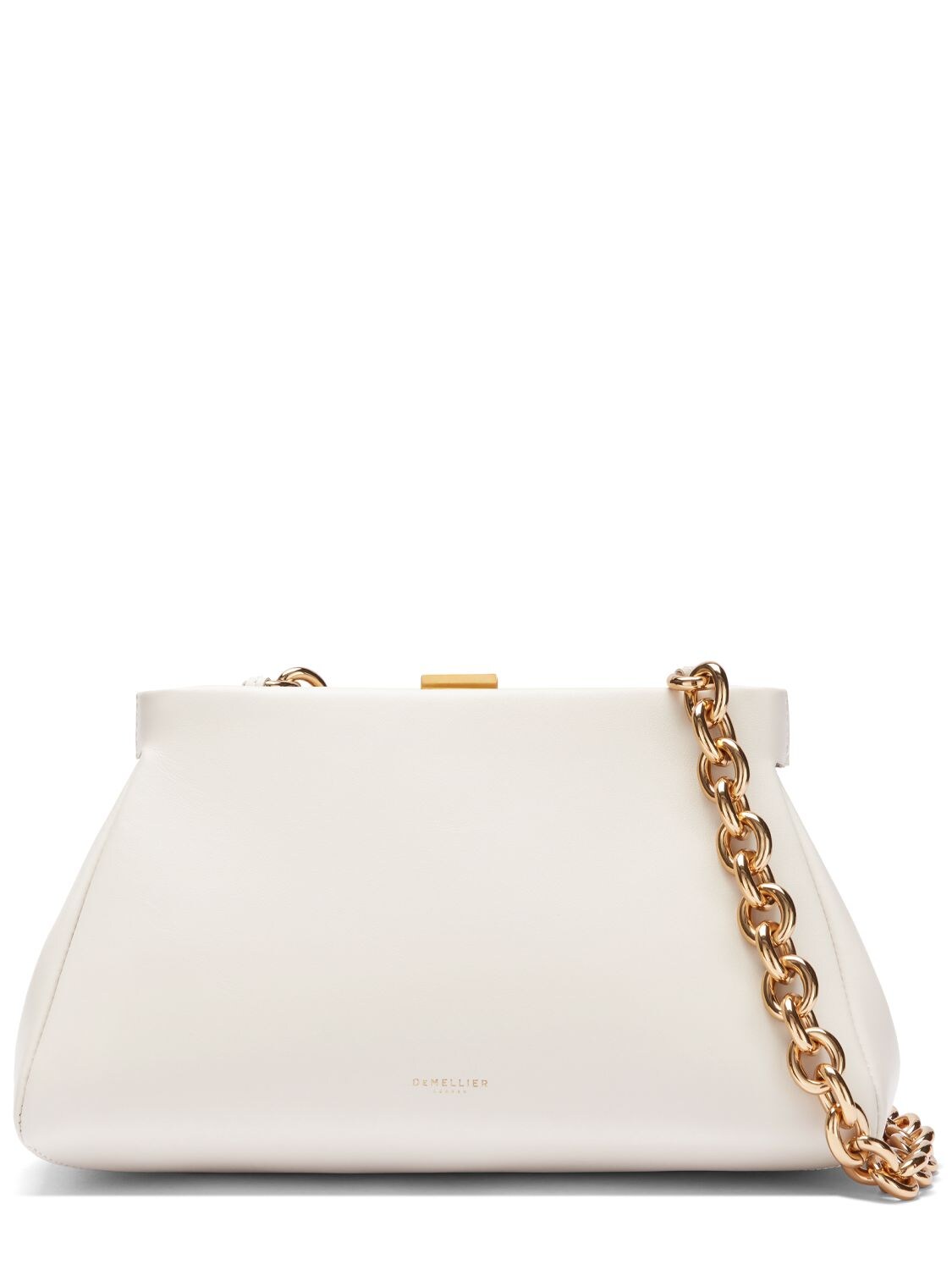 Shop Demellier Cannes Chunky Chain Leather Clutch In Wollweiss