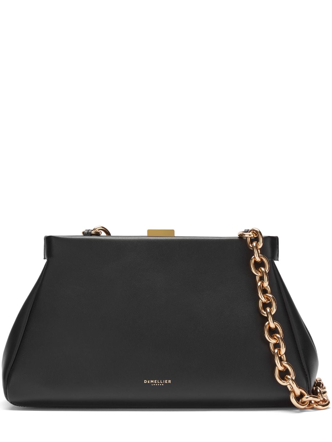 Shop Demellier Cannes Chunky Chain Leather Clutch In Schwarz