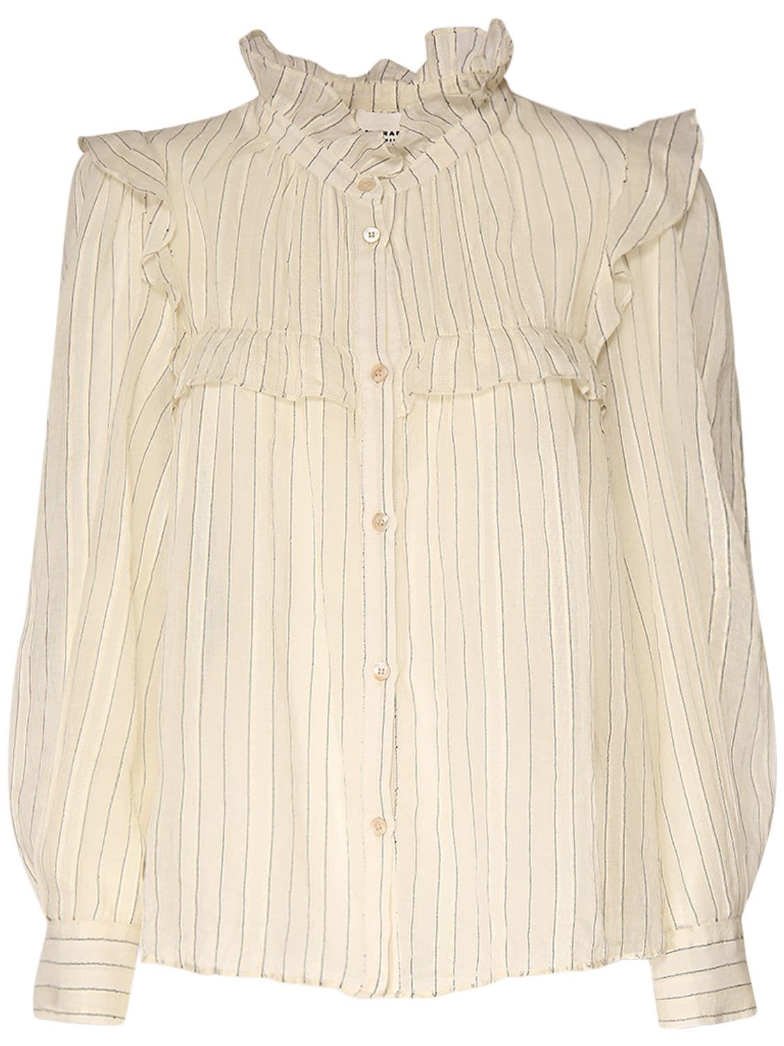 Image of Idety Striped Cotton Shirt W/ Ruffles