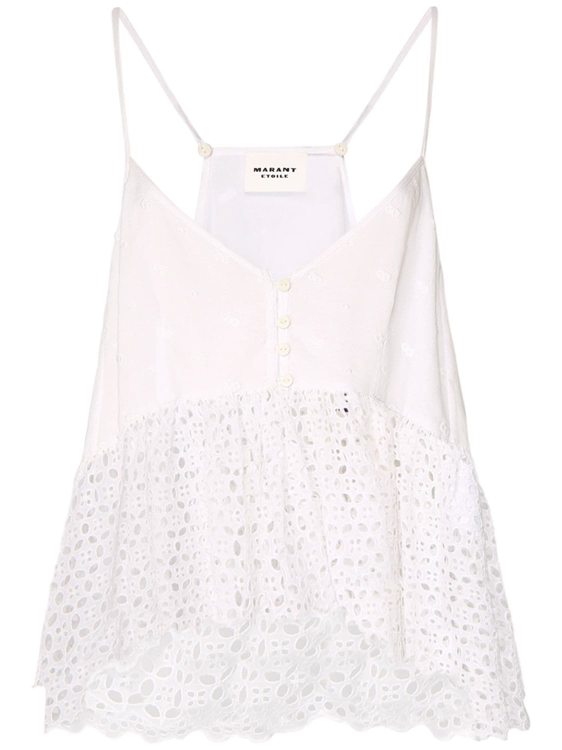 Marant Etoile Sogane Cotton Top W/ Embroidery In Weiss