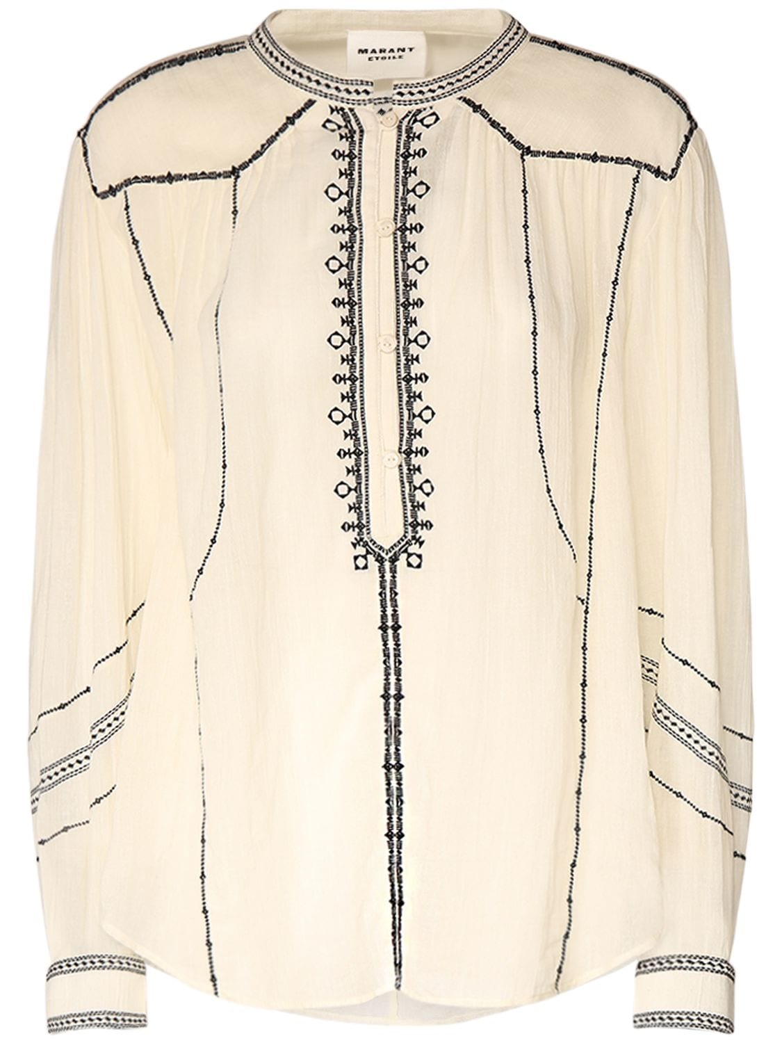 Marant Etoile Pelson Embroidered Cotton Shirt In Naturfarben
