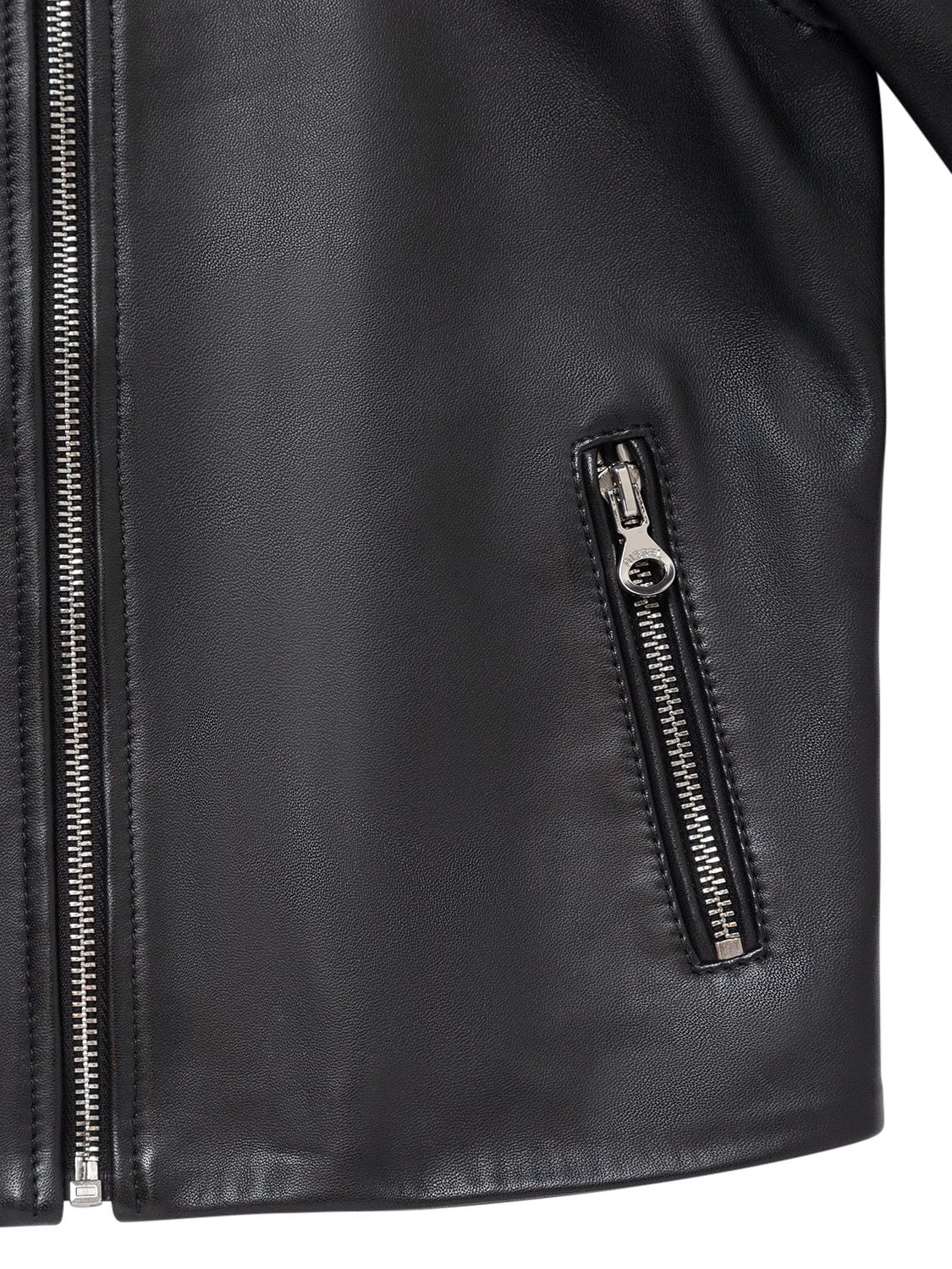 Shop Diesel Logo Embossed Leather Jacket In Black