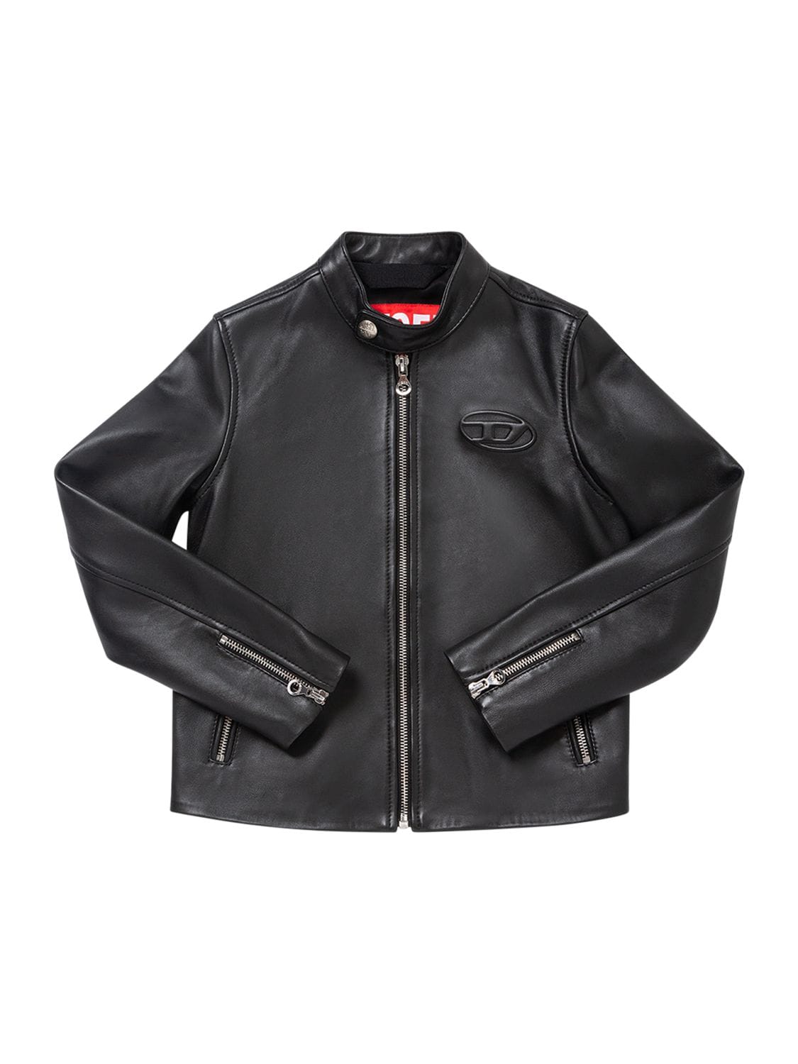 Diesel Kids' Logo Embossed Leather Jacket In Black