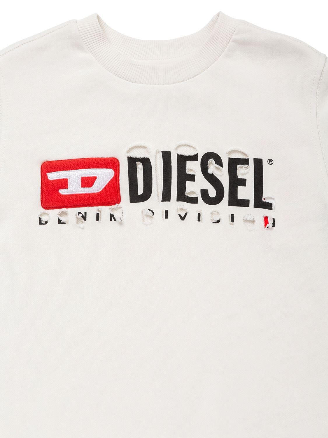 Shop Diesel Logo Print Destroyed Cotton Sweatshirt In White