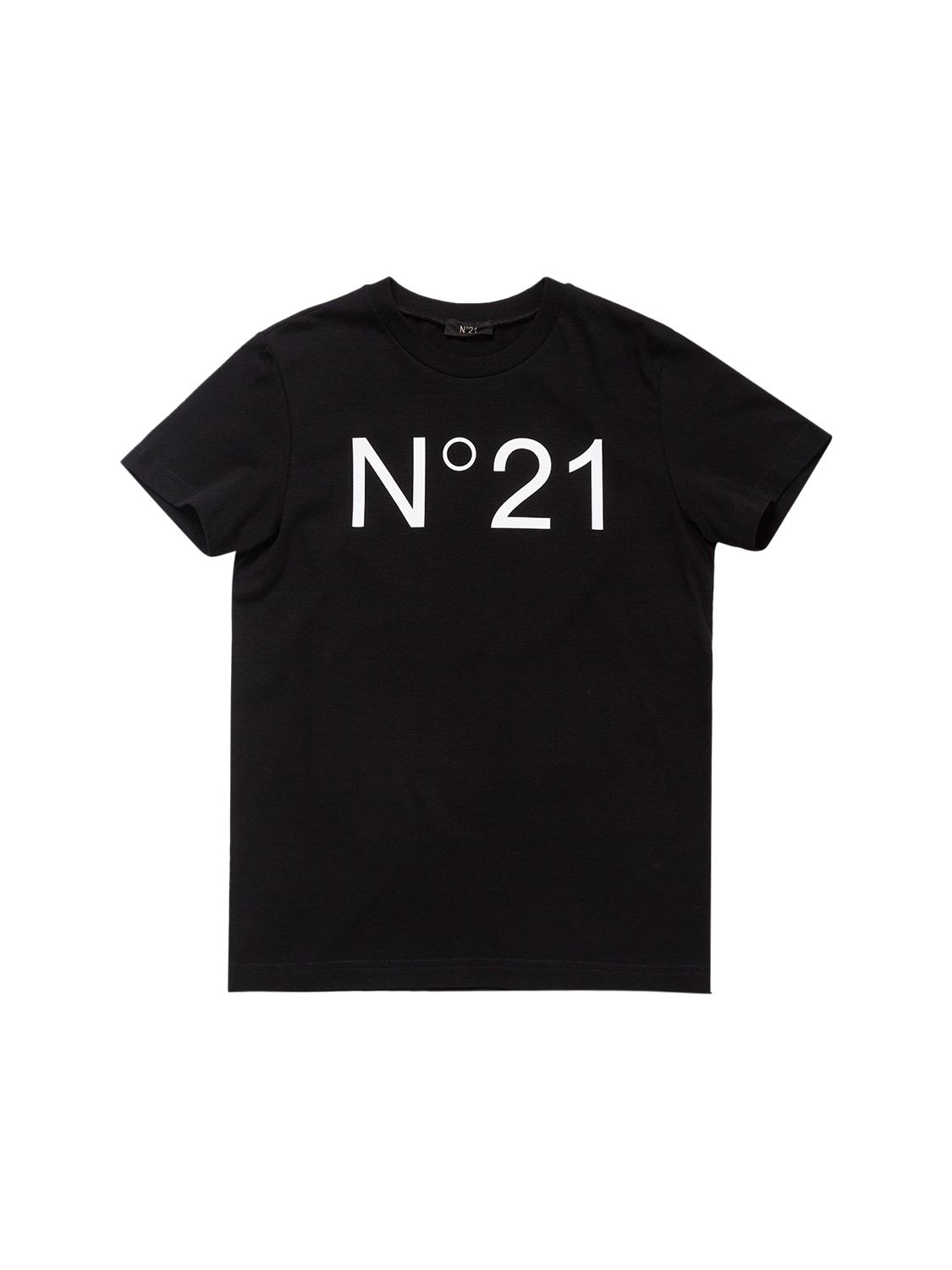 N°21 Kids' Logo印花棉质平纹针织t恤 In Black