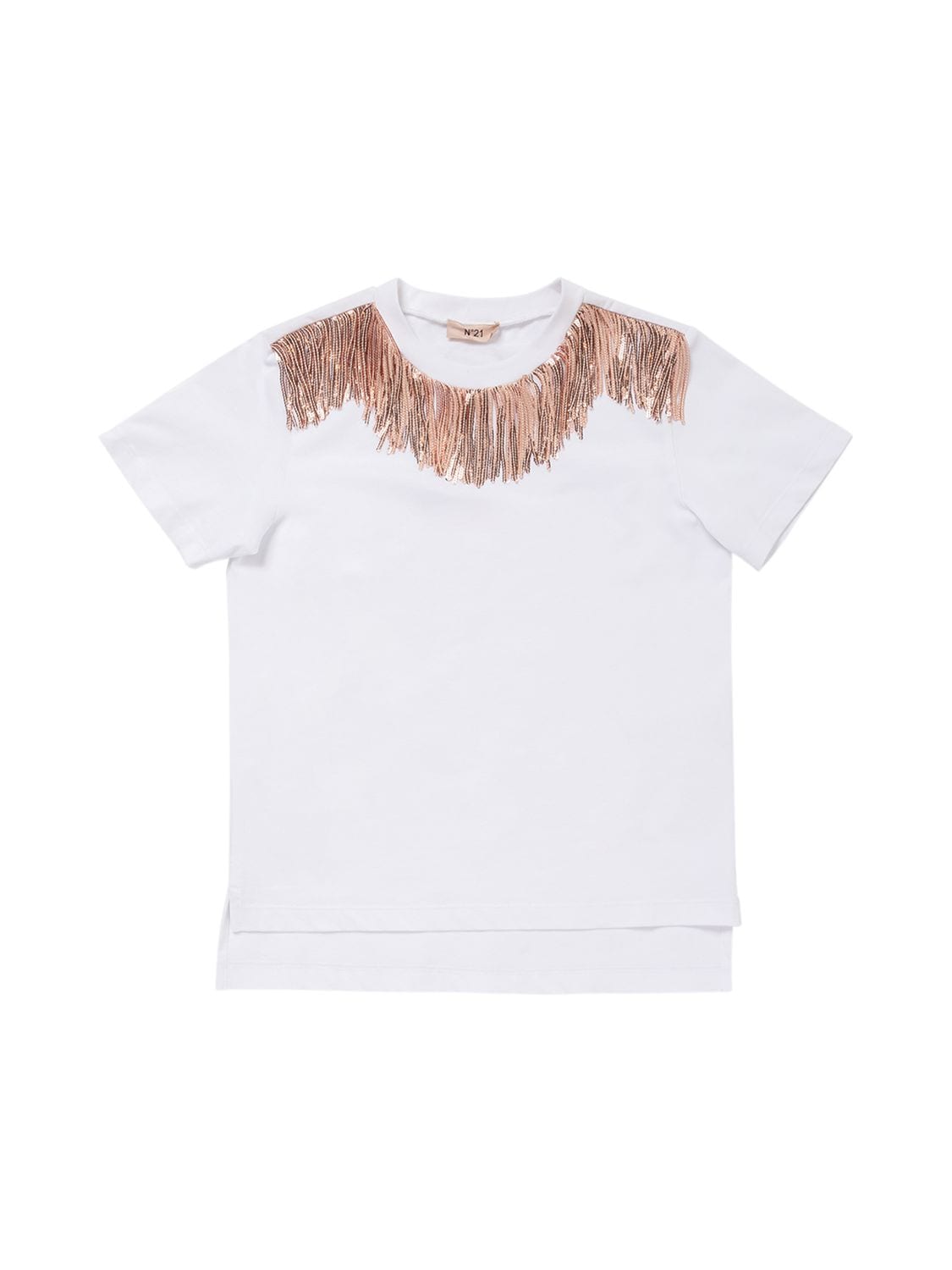 N°21 Kids' Cotton T-shirt W/ Appliqué In White
