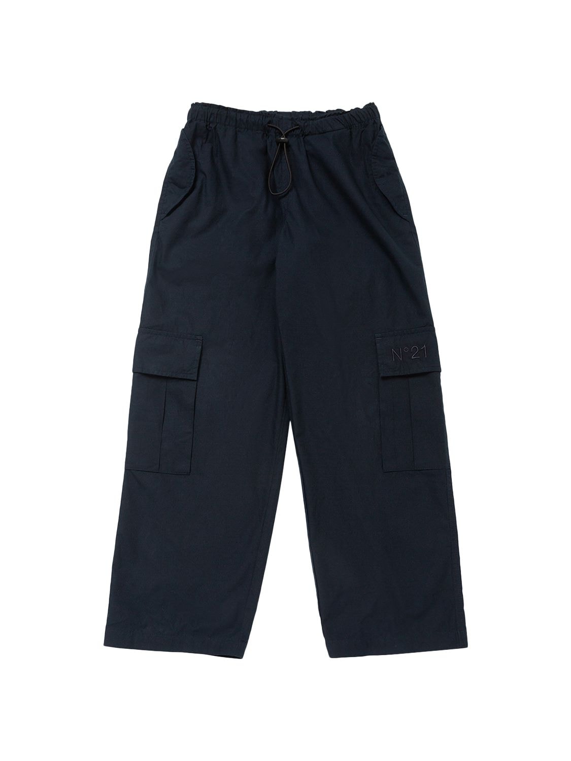 N°21 Kids' Cotton Poplin Cargo Trousers In Navy
