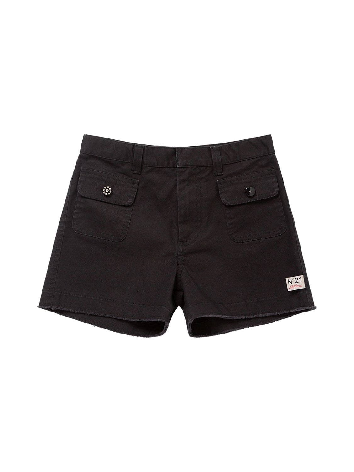 N°21 Kids' Cotton Blend Pocket Shorts In Black