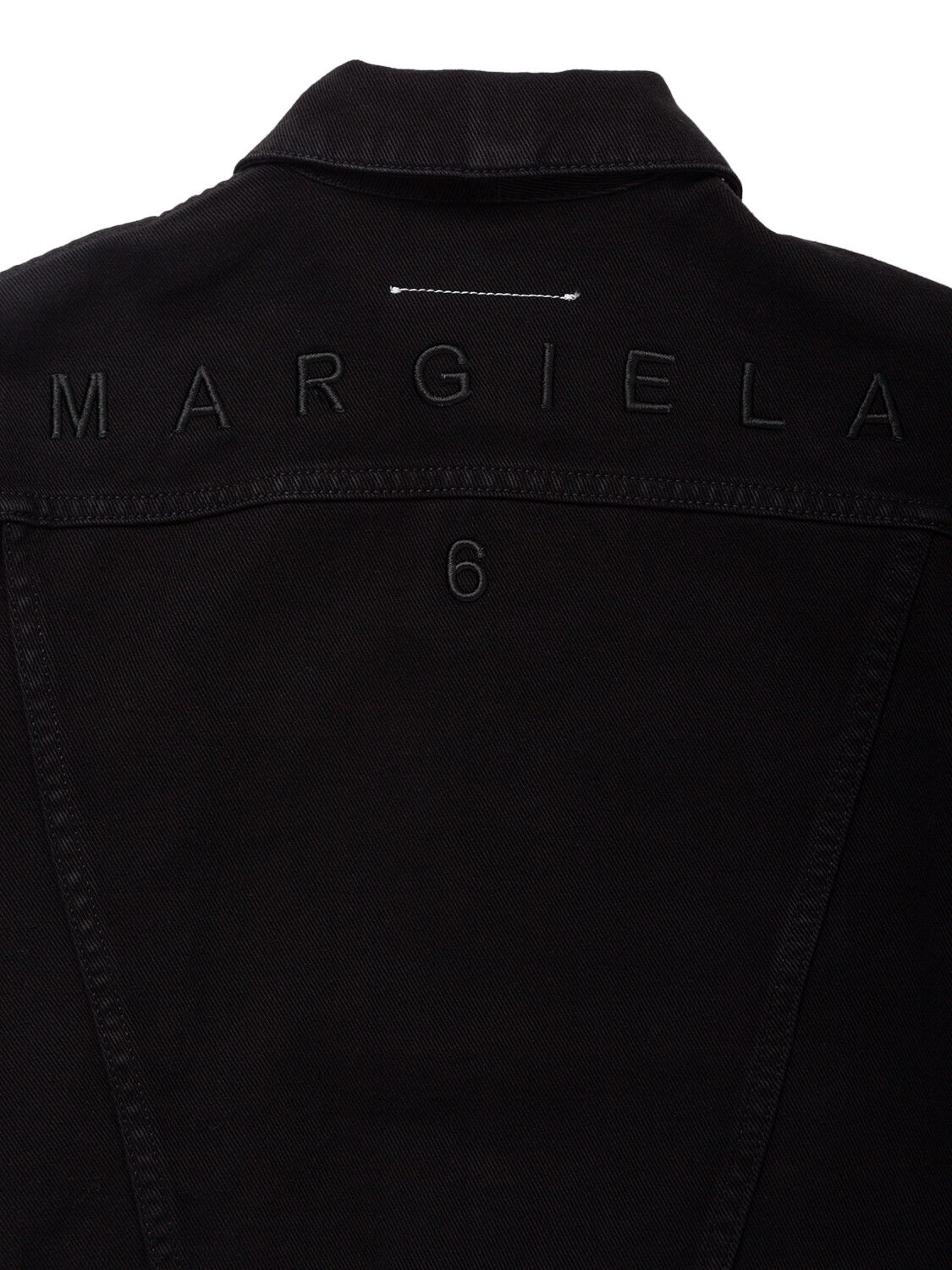 Shop Mm6 Maison Margiela Embroidered Logo Cotton Denim Jacket In Black