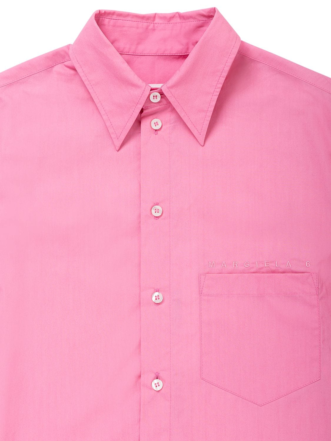 Shop Mm6 Maison Margiela Cotton Poplin Cropped Shirt In Fuchsia