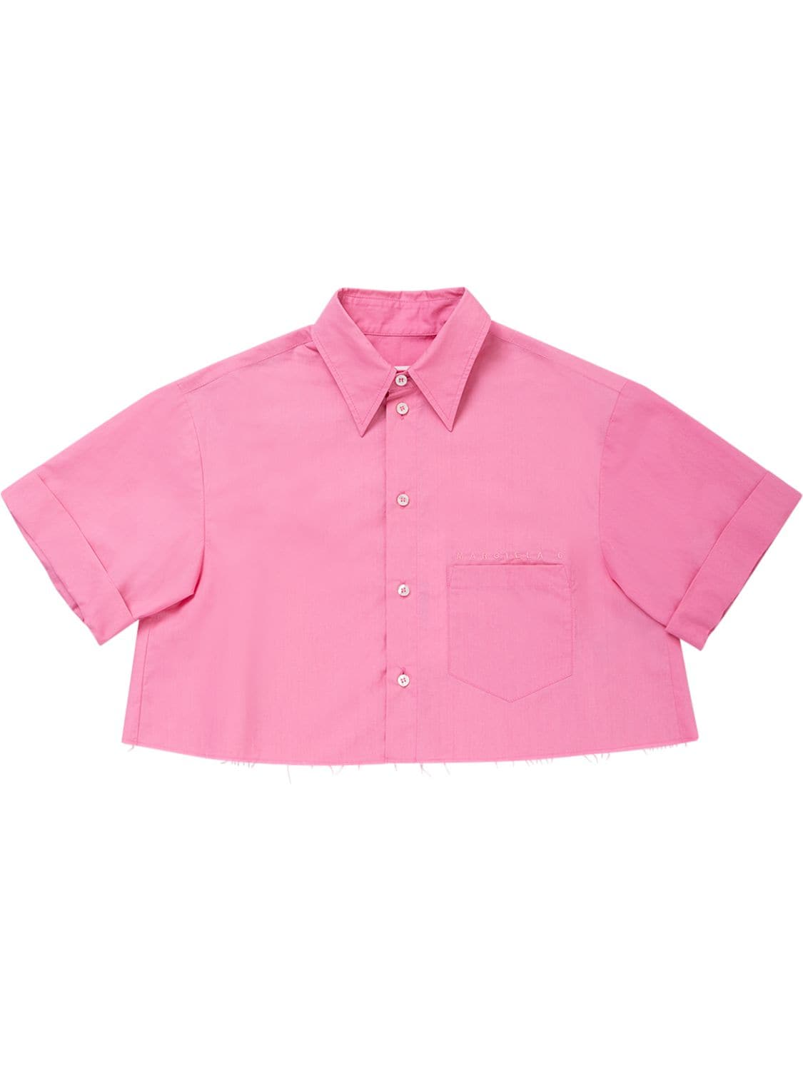 Mm6 Maison Margiela Kids' Cotton Poplin Cropped Shirt In Fuchsia