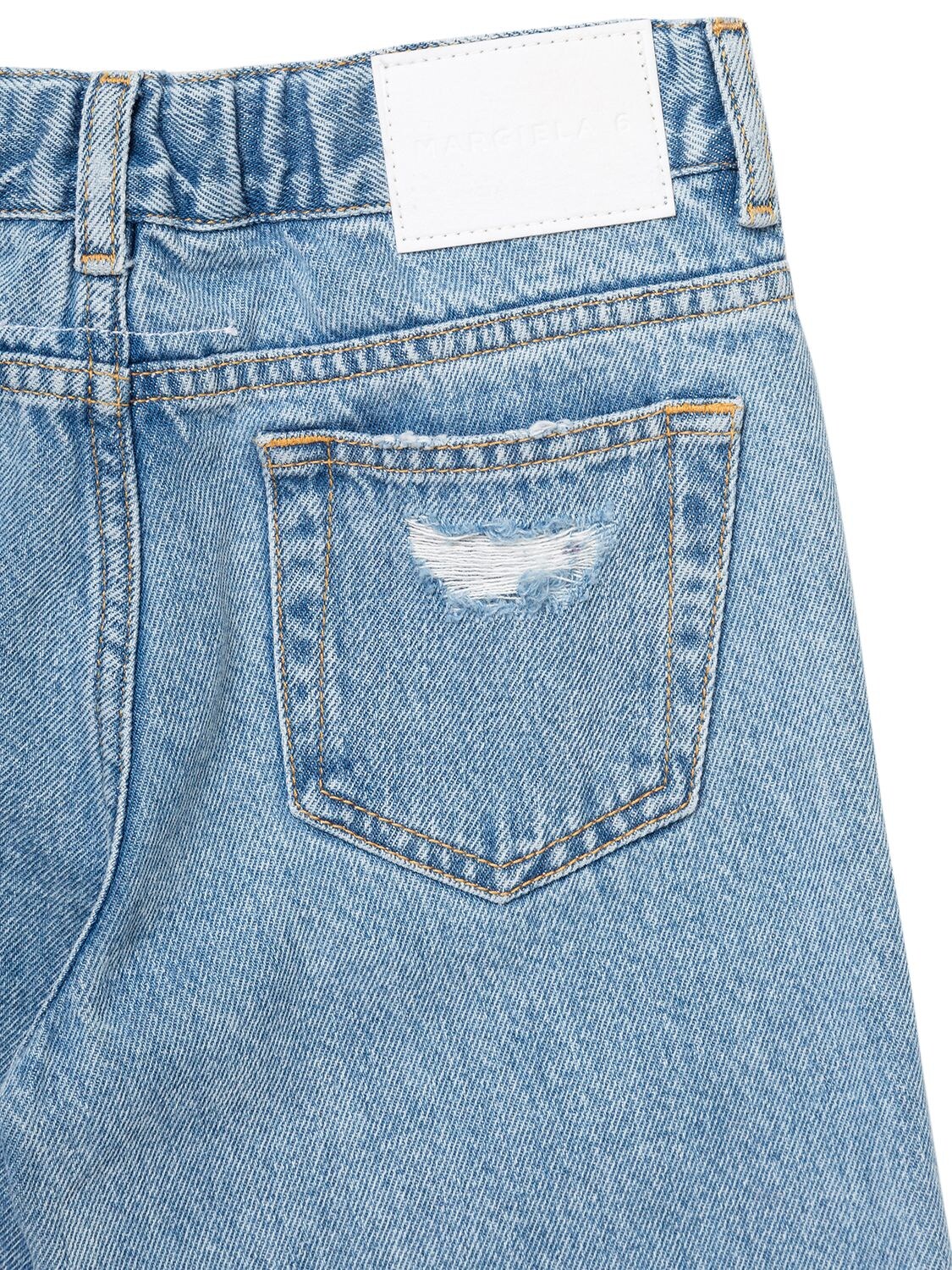 Shop Mm6 Maison Margiela Wide Leg Cotton Denim Jeans In Light Blue