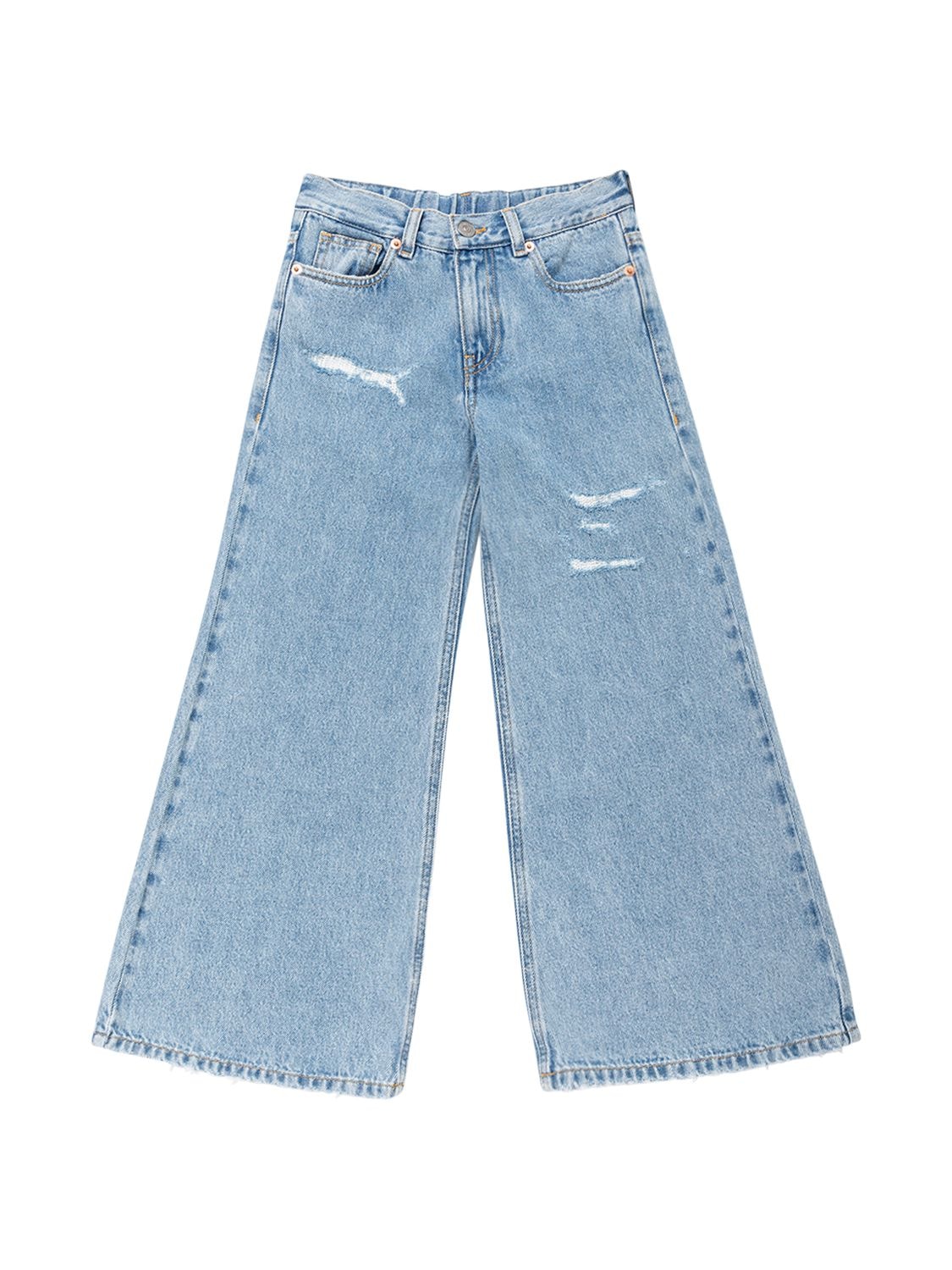 Mm6 Maison Margiela Kids' Wide Leg Cotton Denim Jeans In Light Blue