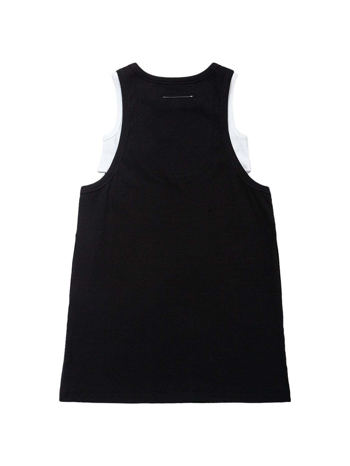 Shop Mm6 Maison Margiela Sleeveless Ribbed Cotton Logo Dress In Black