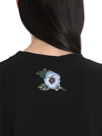 花卉刺绣logo全棉T恤展示图
