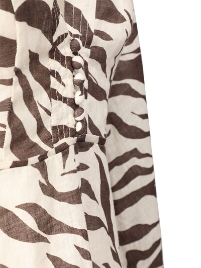 “FIESTA”斑马纹印花亚麻超长连衣裙展示图